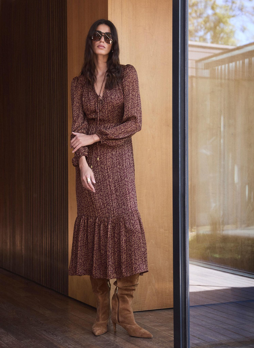 Brown Floral Print Maxi Dress