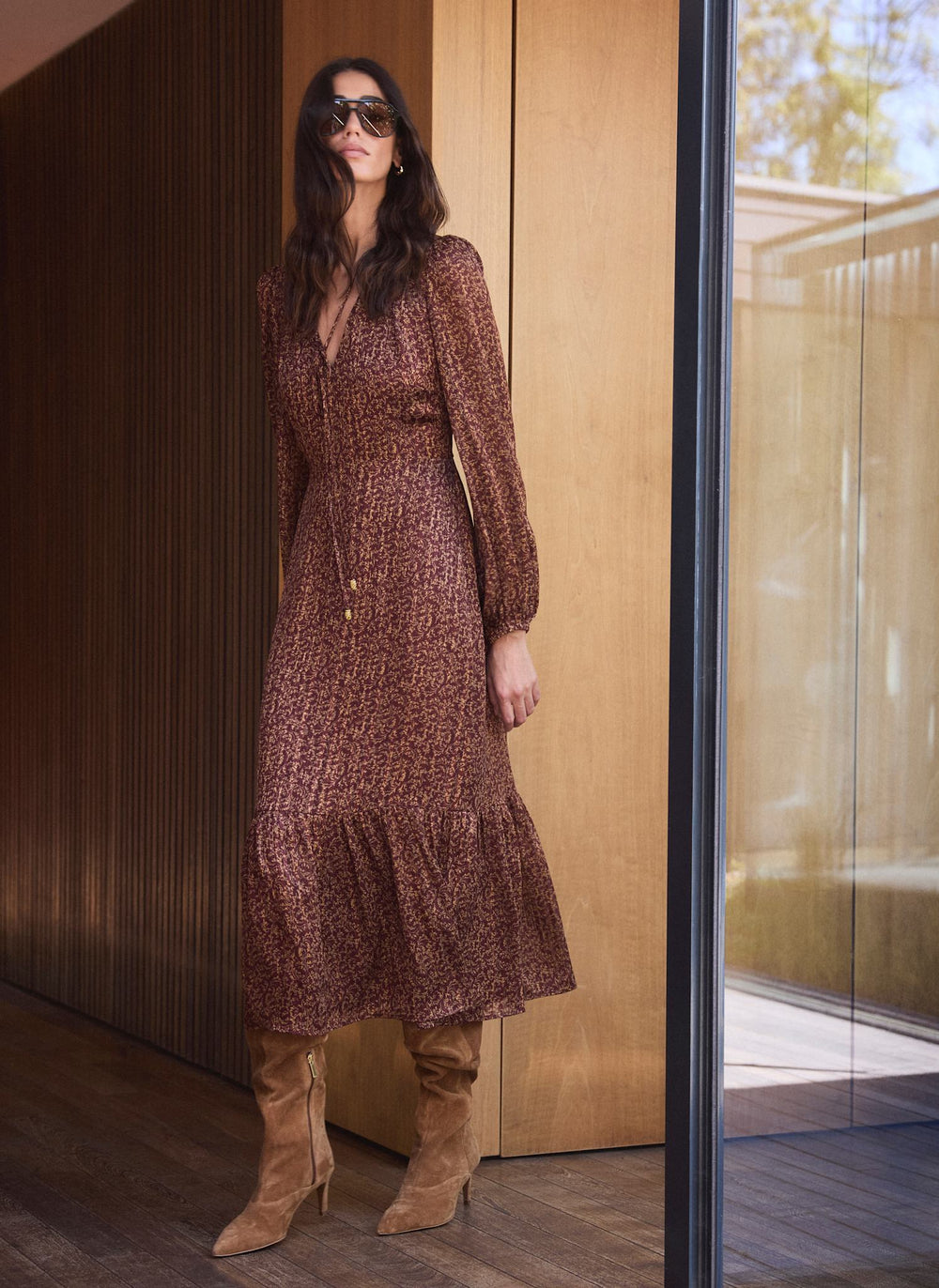 Brown Floral Print Maxi Dress