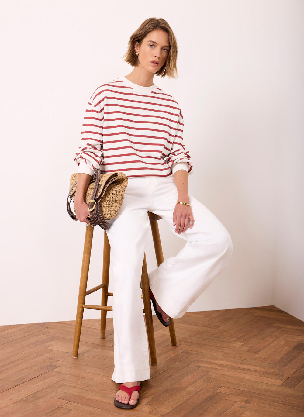 Cream Stripe Blouson Sweatshirt