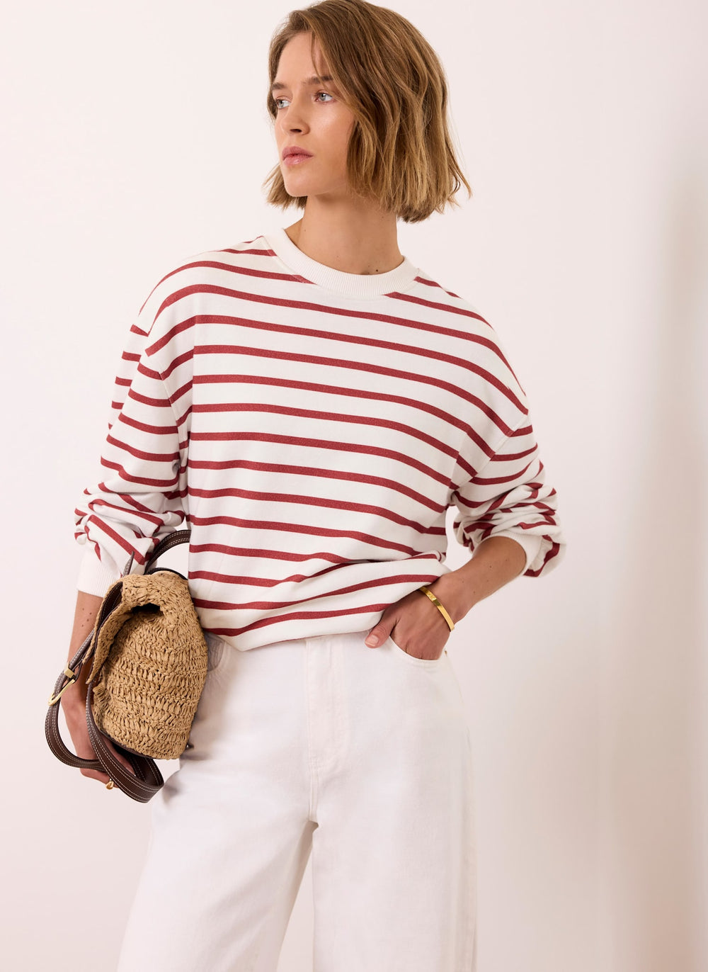 Cream Stripe Blouson Sweatshirt