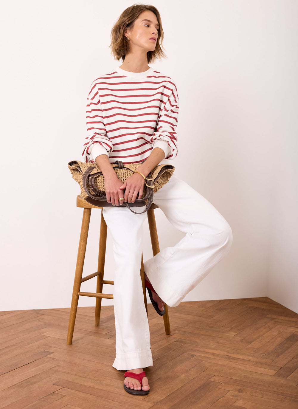 Cream Stripe Blouson Sweatshirt