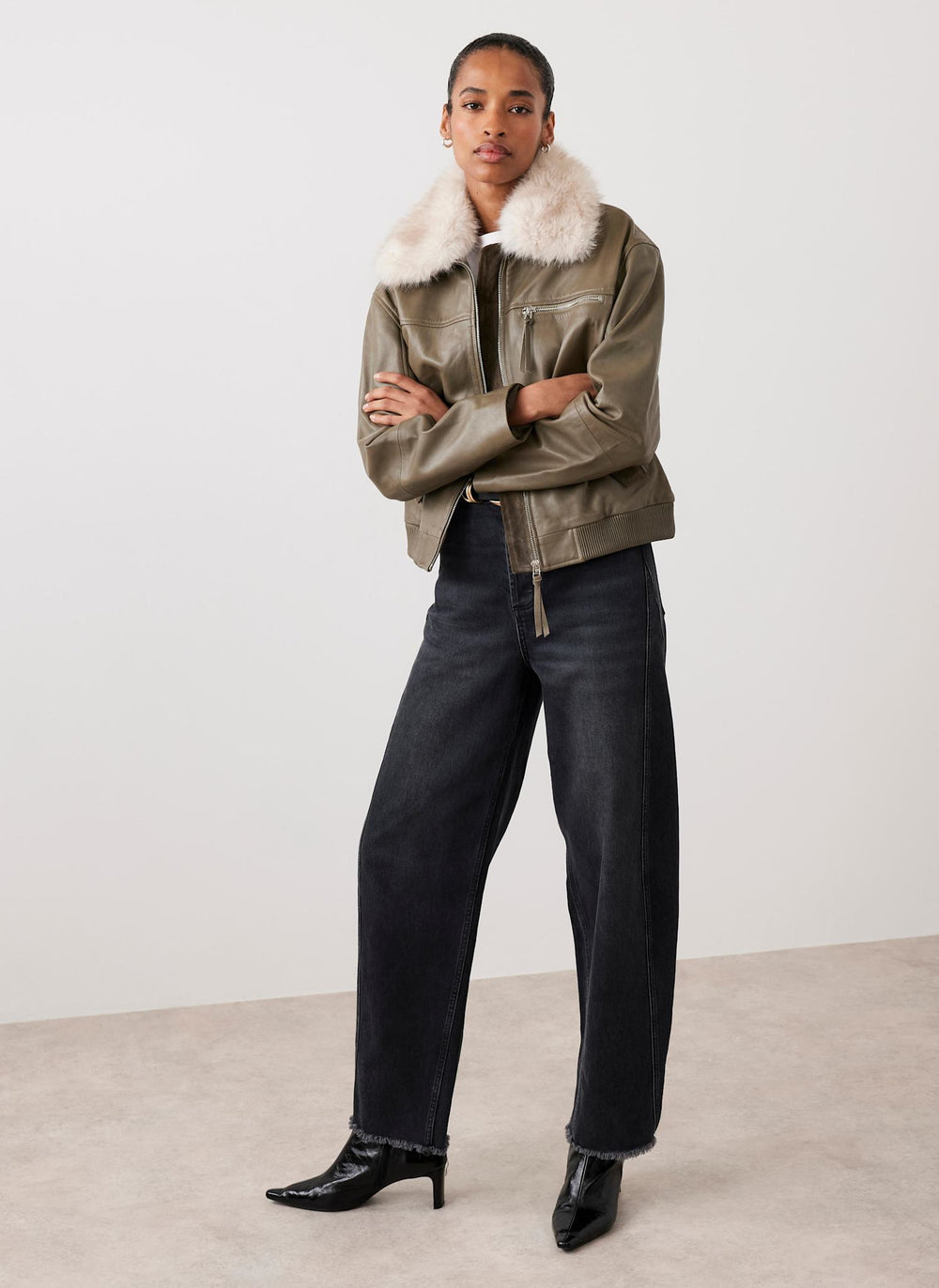 Green Leather Bomber Jacket