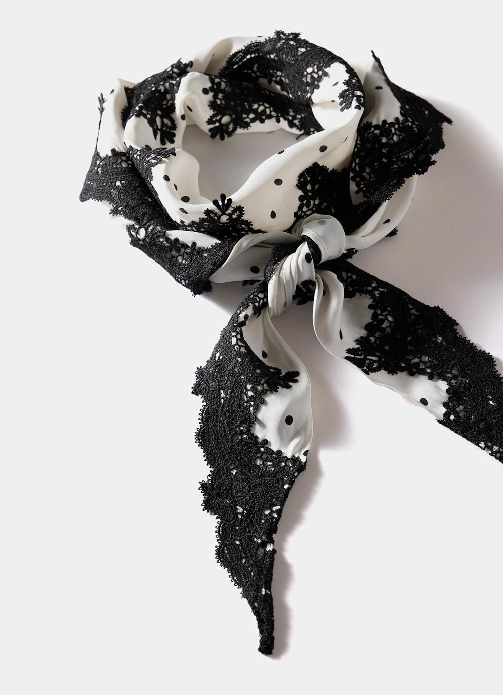 Cream Polka Dot Print Lace Trim Scarf