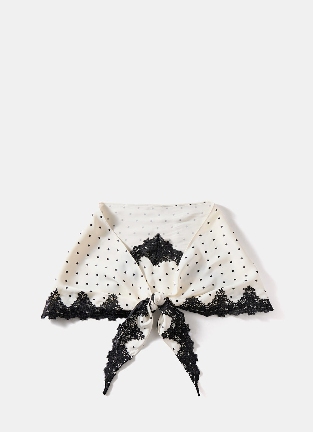 Cream Polka Dot Print Lace Trim Scarf