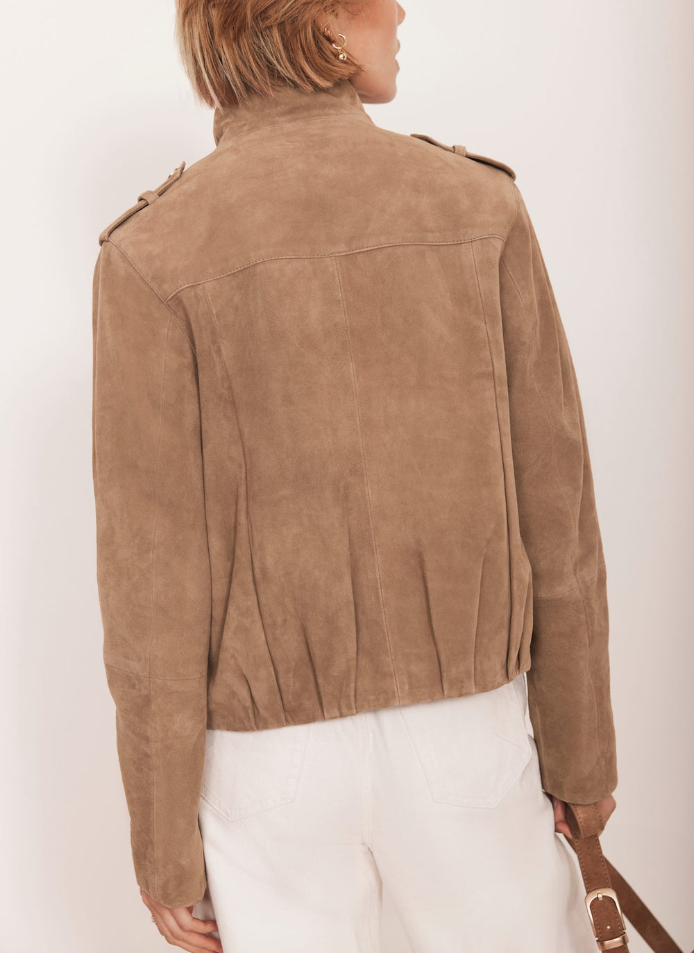 Neutral Suede Funnel Neck Jacket