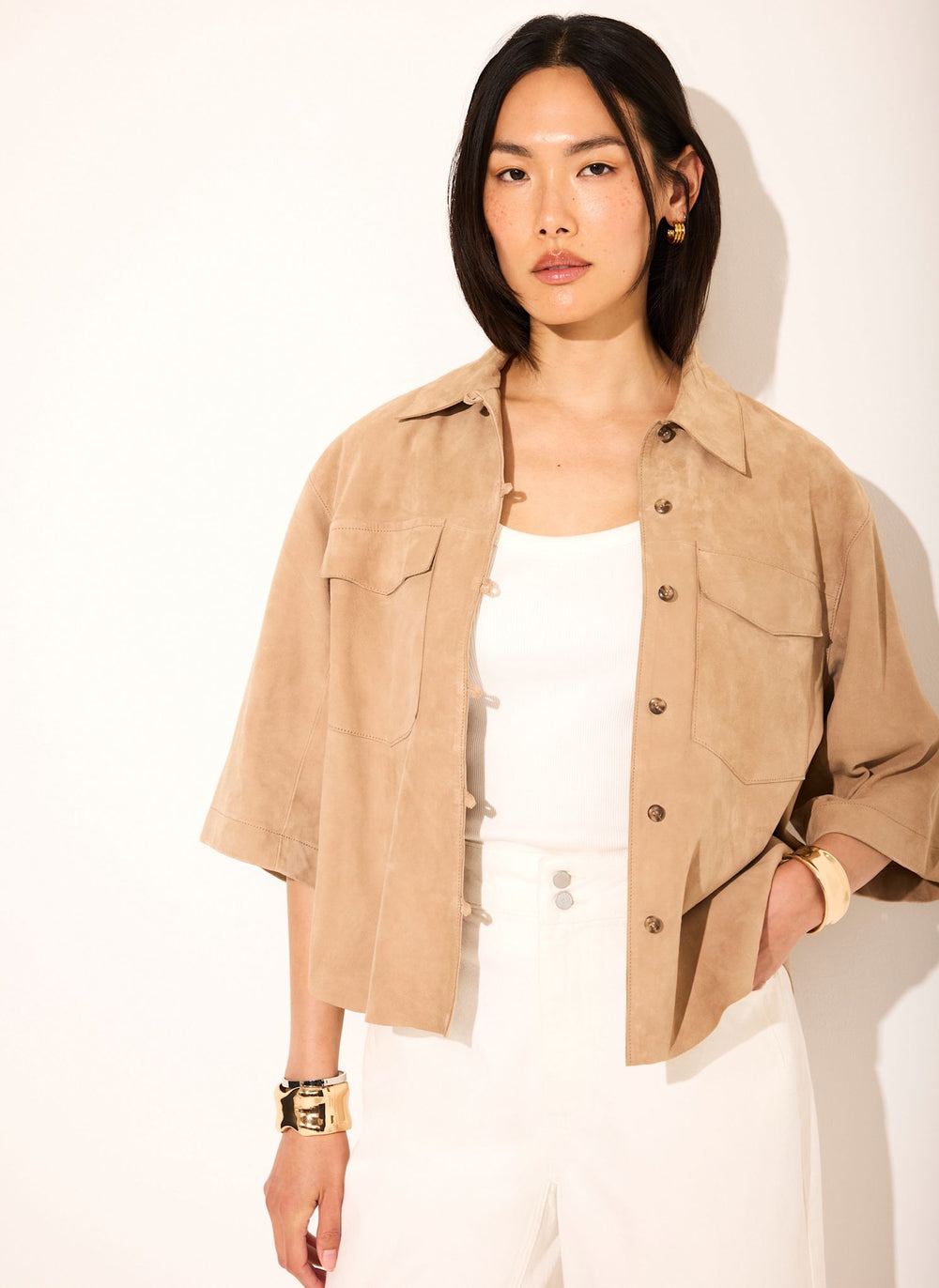 Neutral Suede Oversized Shirt