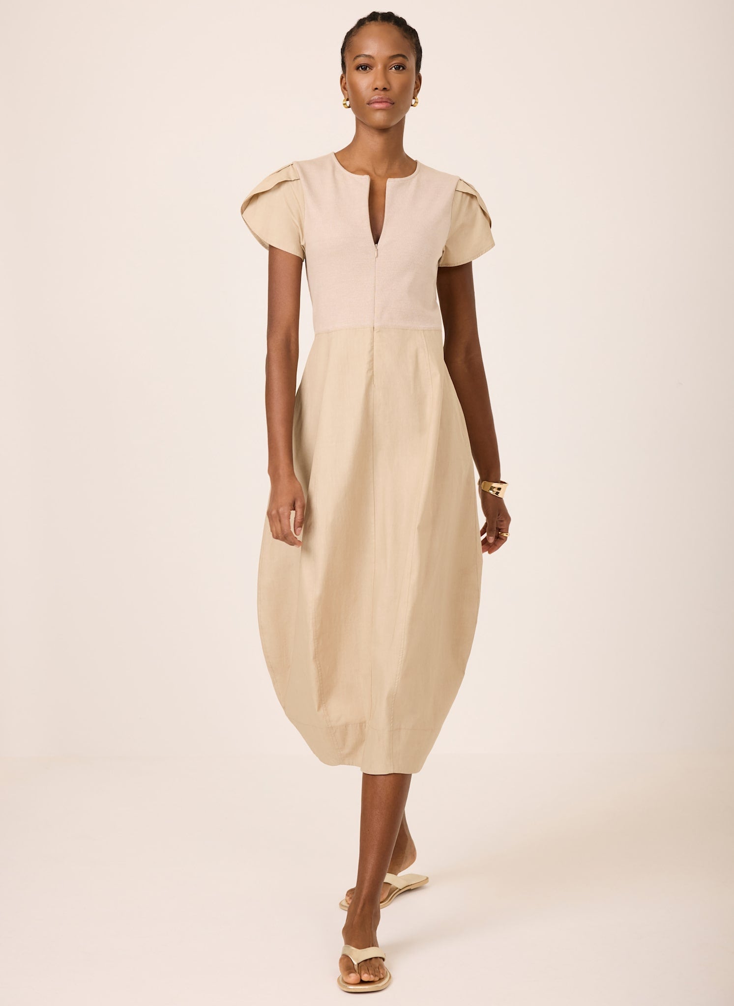 Neutral Cotton Blend Tulip Hem Midi Dress – Mint Velvet