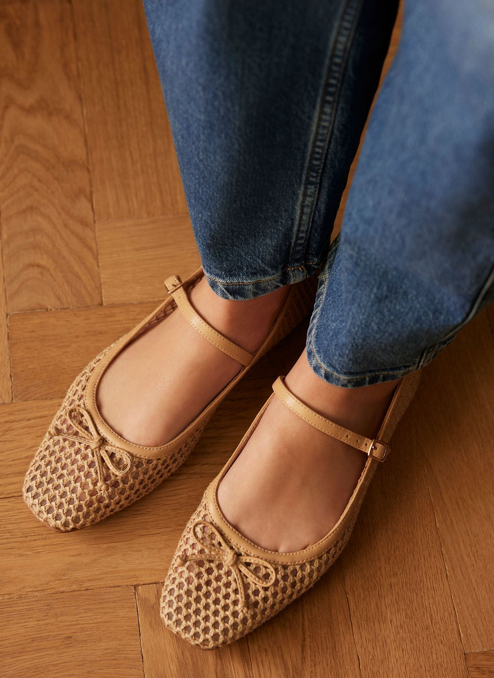 Sara Neutral Mesh Ballet Flat Shoes