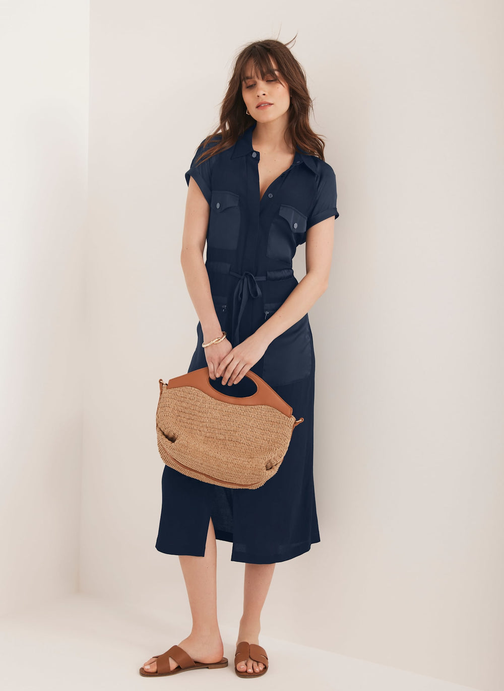 Navy Utility Midi Dress
