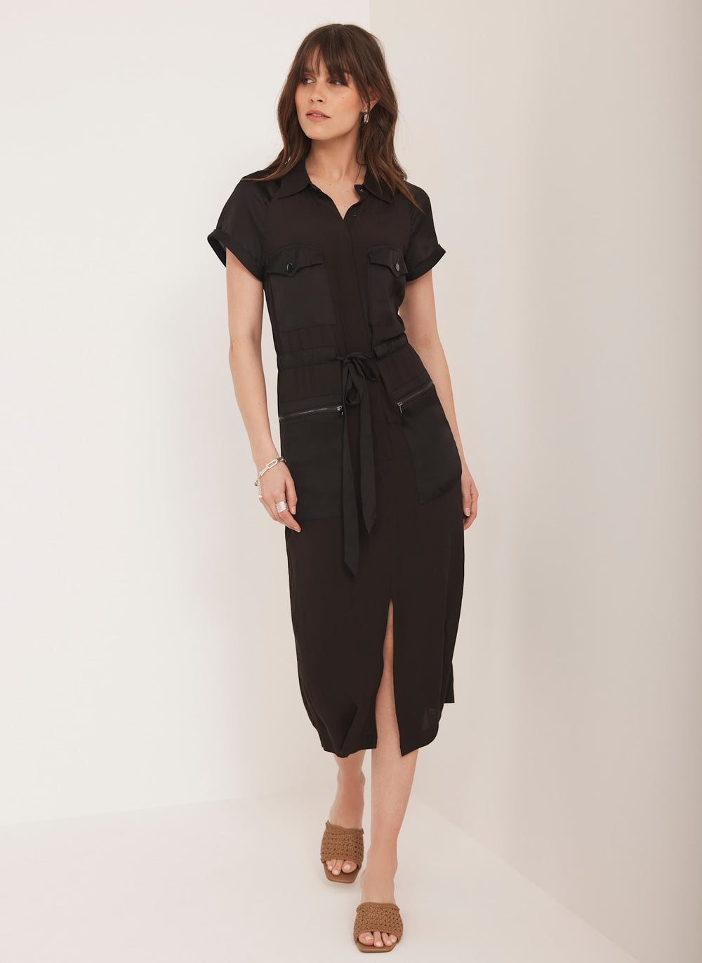 Brown Utility Midi Dress