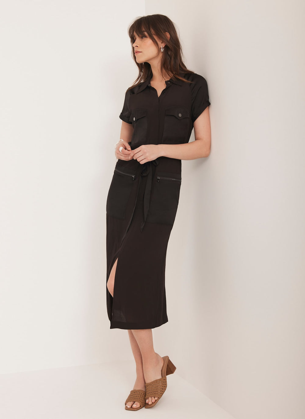 Brown Utility Midi Dress
