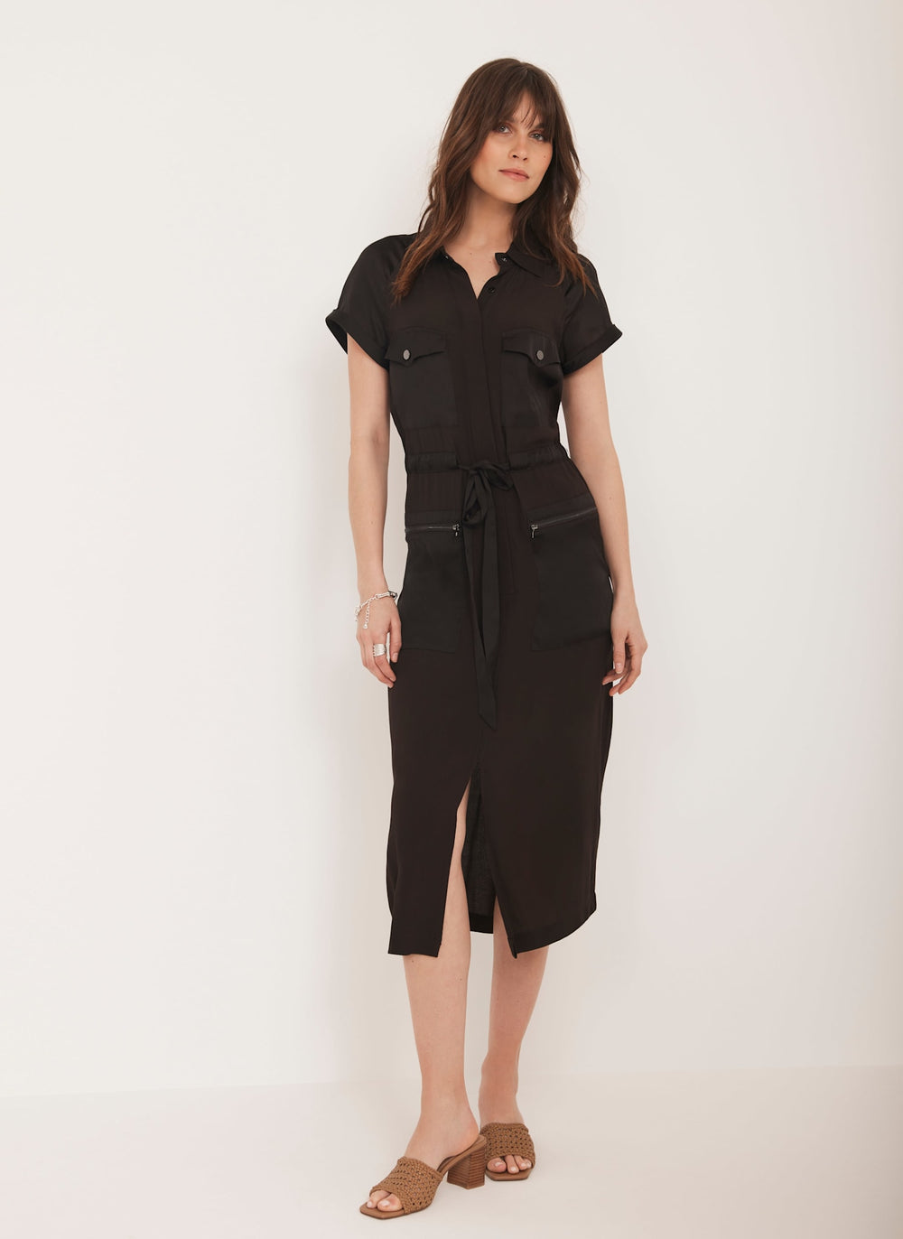 Brown Utility Midi Dress