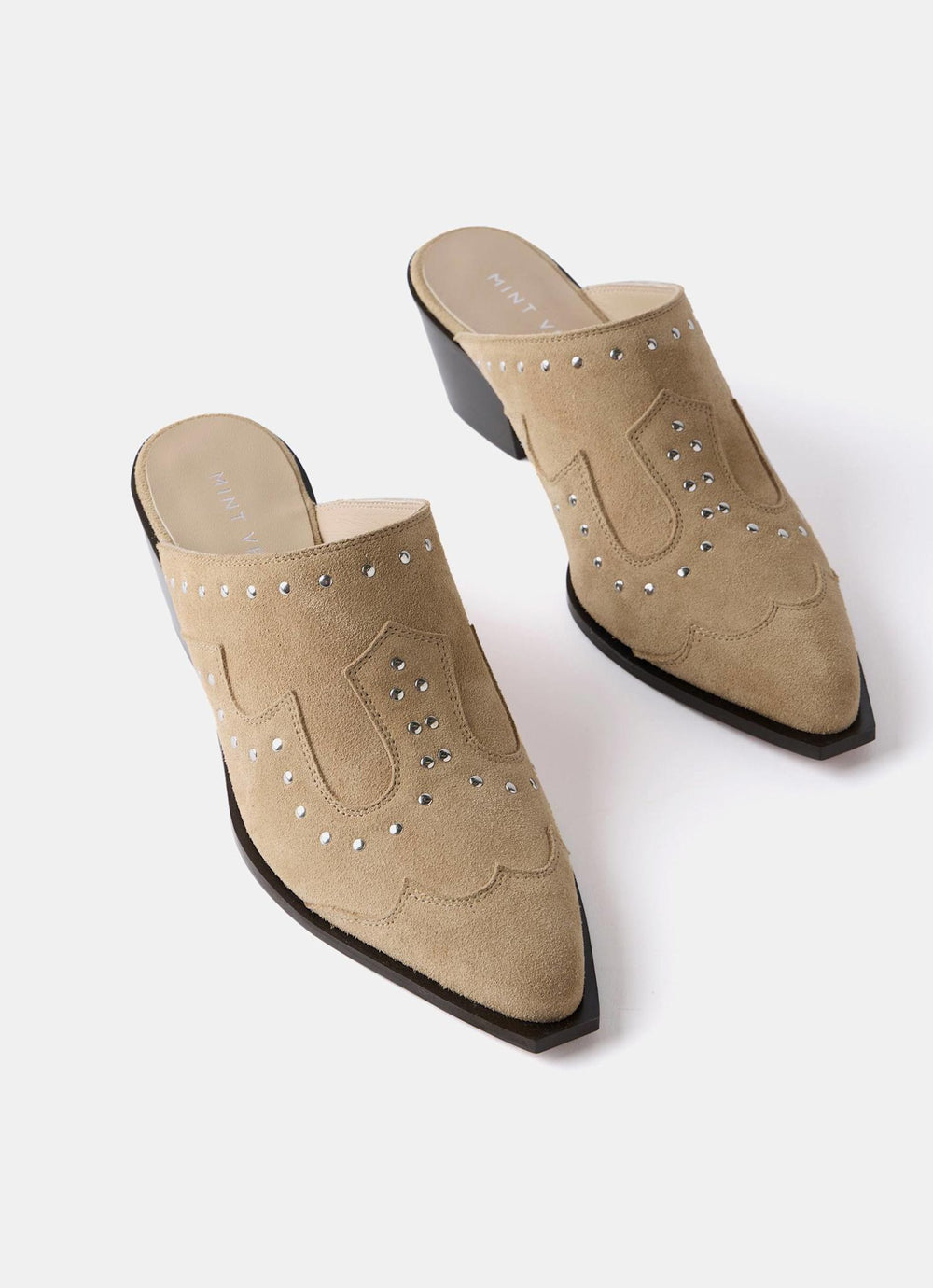 Serena Neutral Suede Western Mules