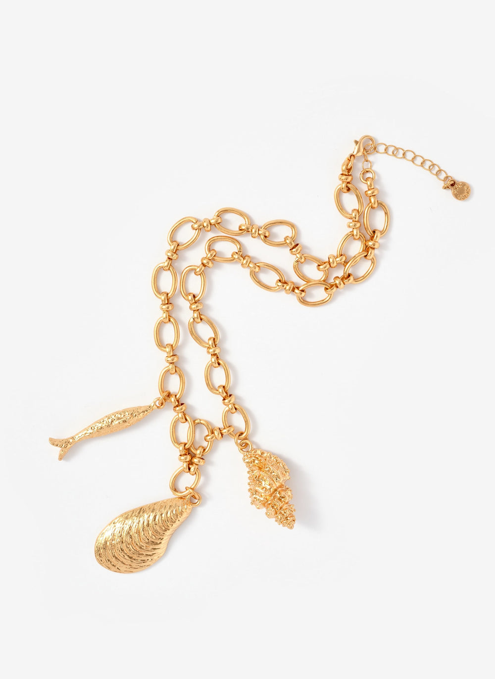 Gold Tone Shell Statement Charm Necklace