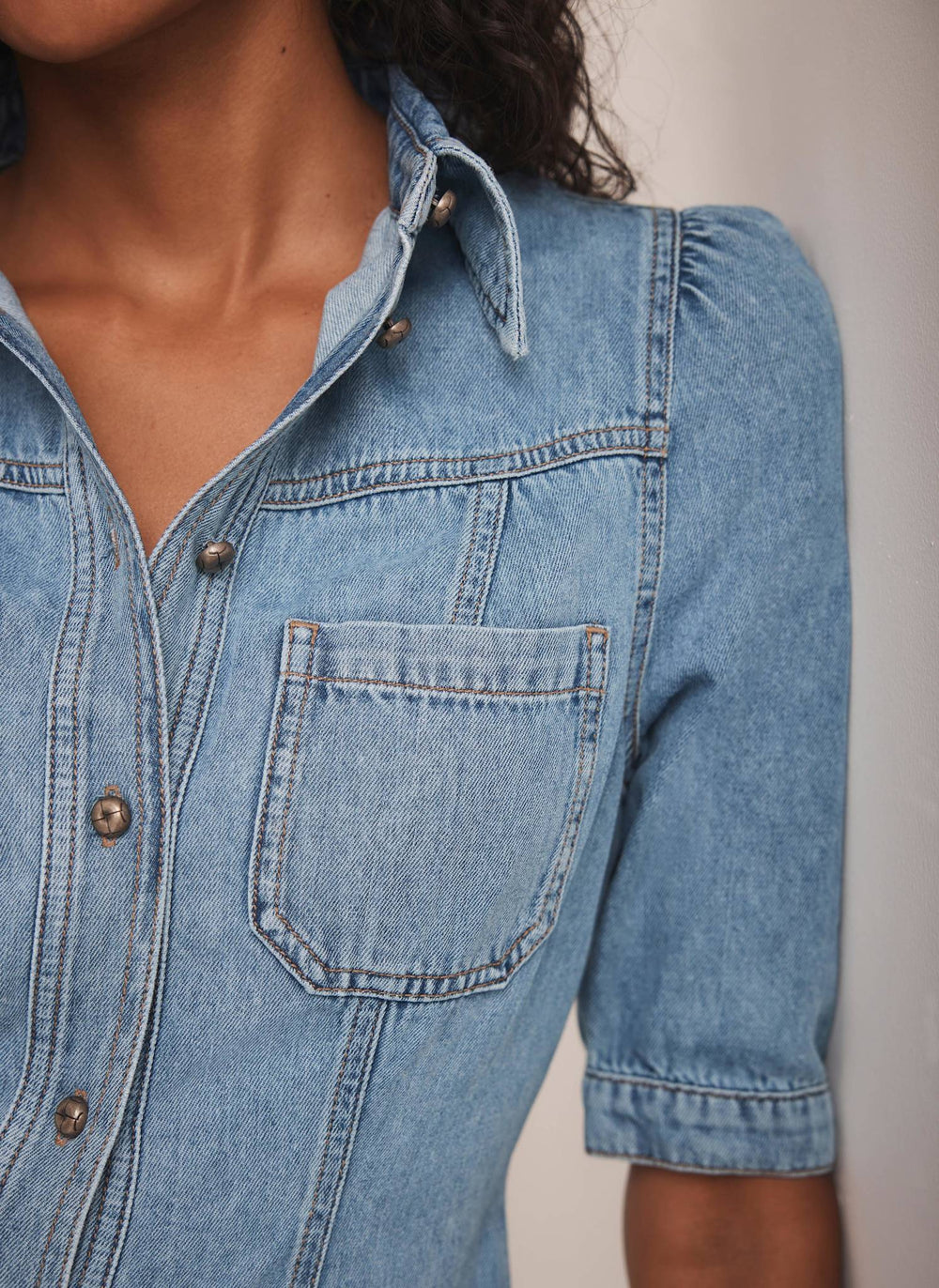 Blue Denim Midi Shirt Dress