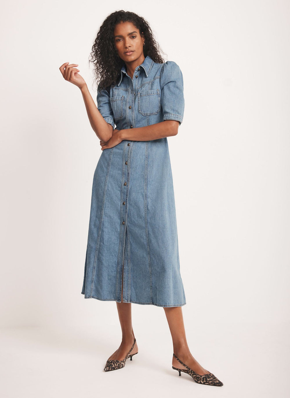 Blue Denim Midi Shirt Dress