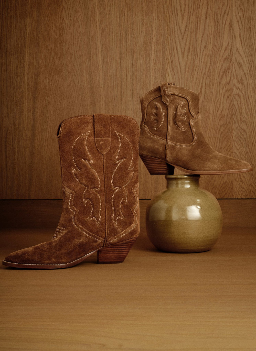Sierra Tan Suede Cowboy Boots