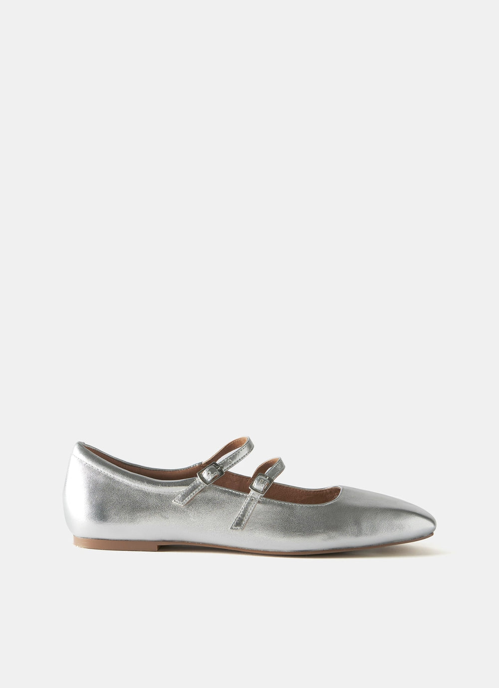 MJ Silver Leather Ballet Pumps