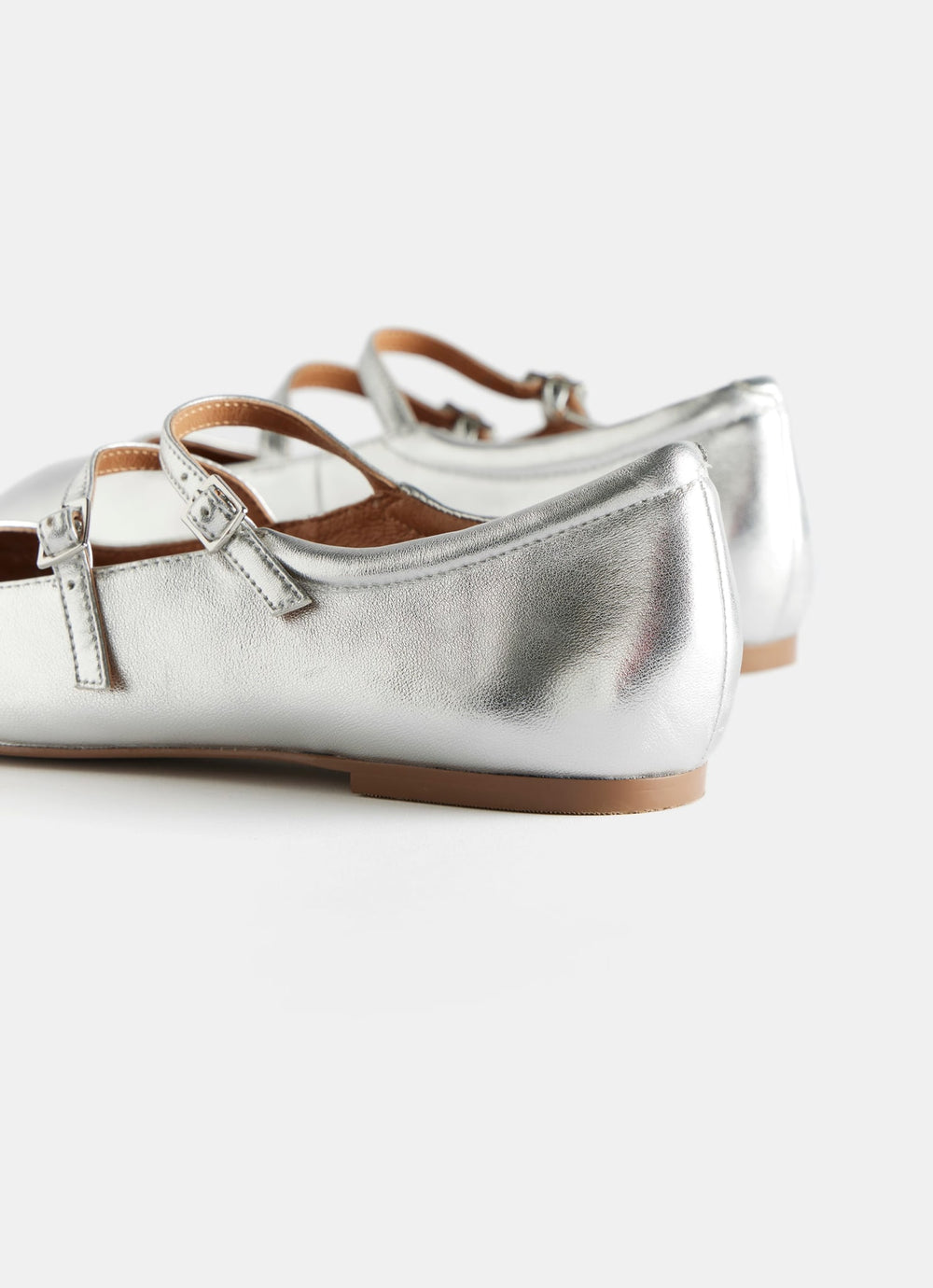 MJ Silver Leather Ballet Pumps