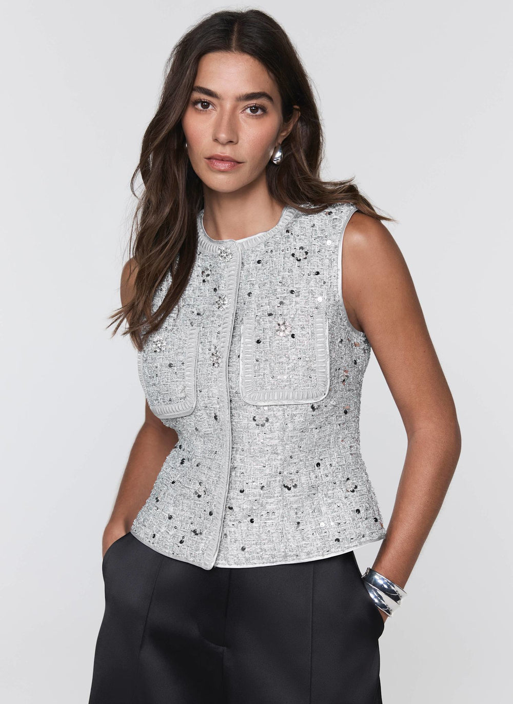 Silver Sequin Boucle Waistcoat