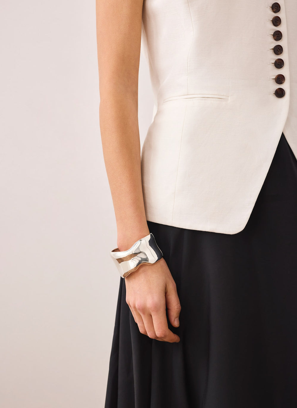 Silver Tone Clean Wave Bangle