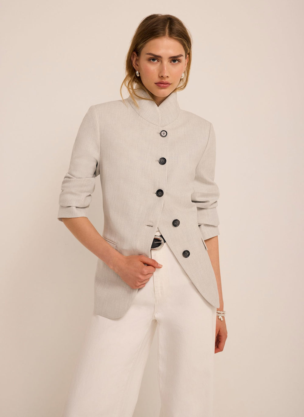 Grey Stand Collar Blazer