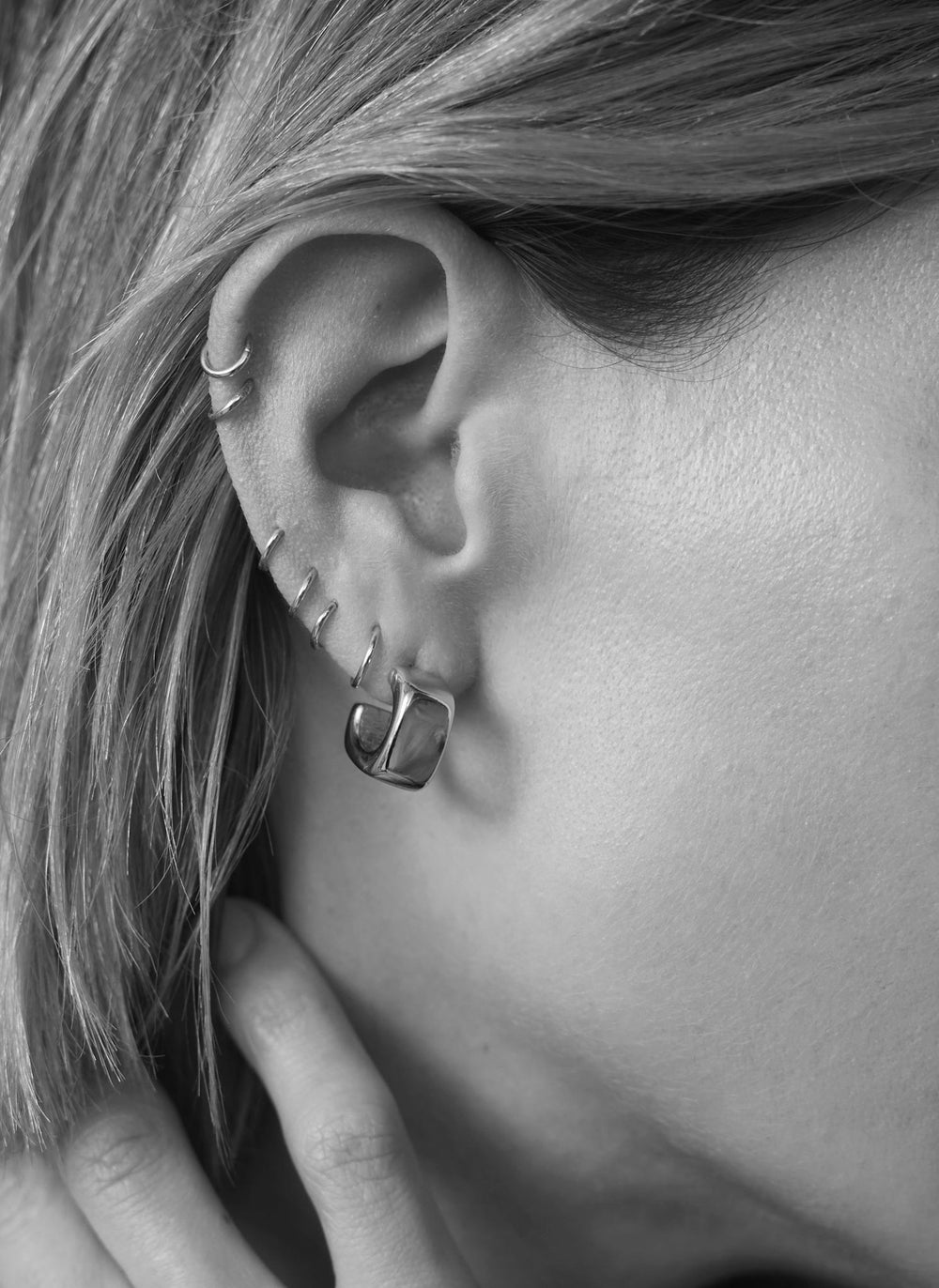 Silver Tone Mini Rounded Square Hoop Earrings