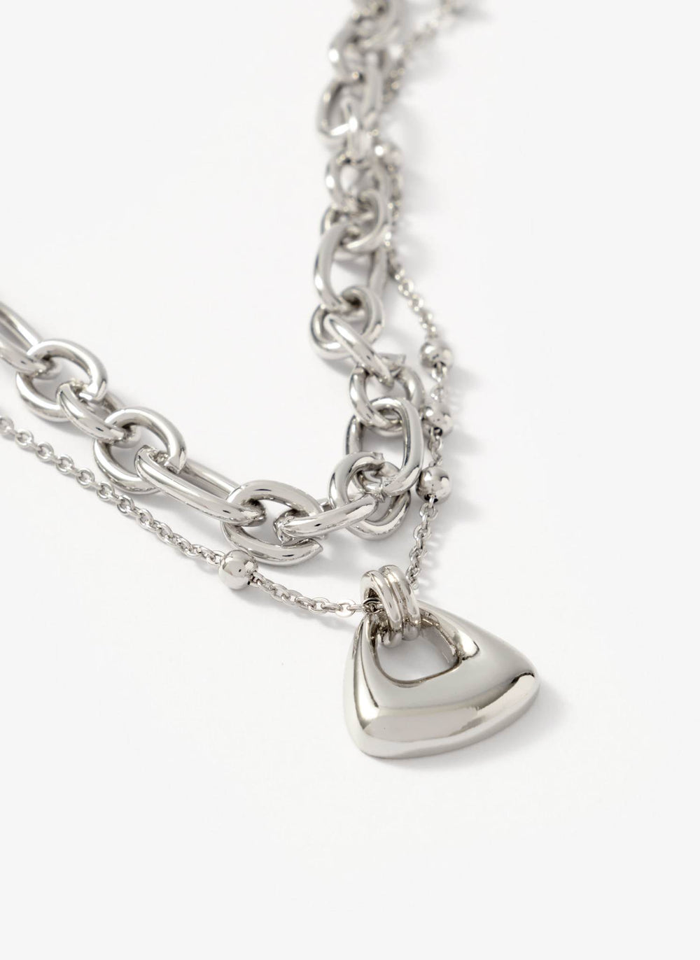 Silver Tone Double Layered Chain Necklace
