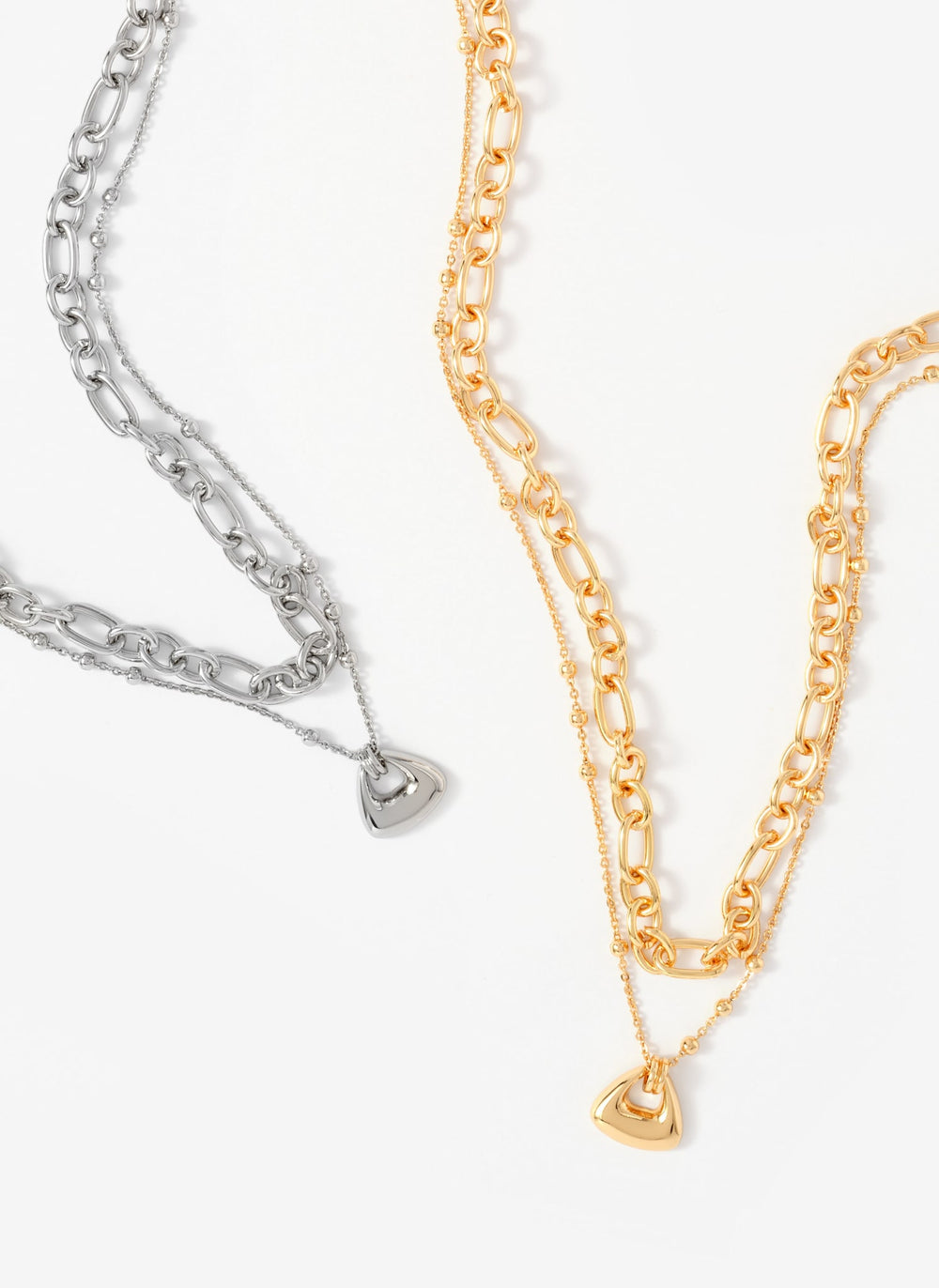 Silver Tone Double Layered Chain Necklace