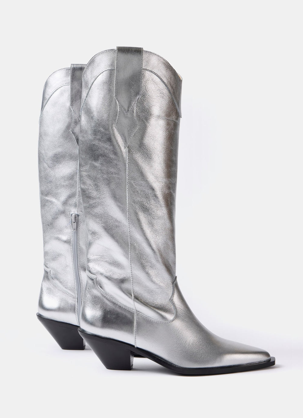 Silver Leather Cowboy Boots