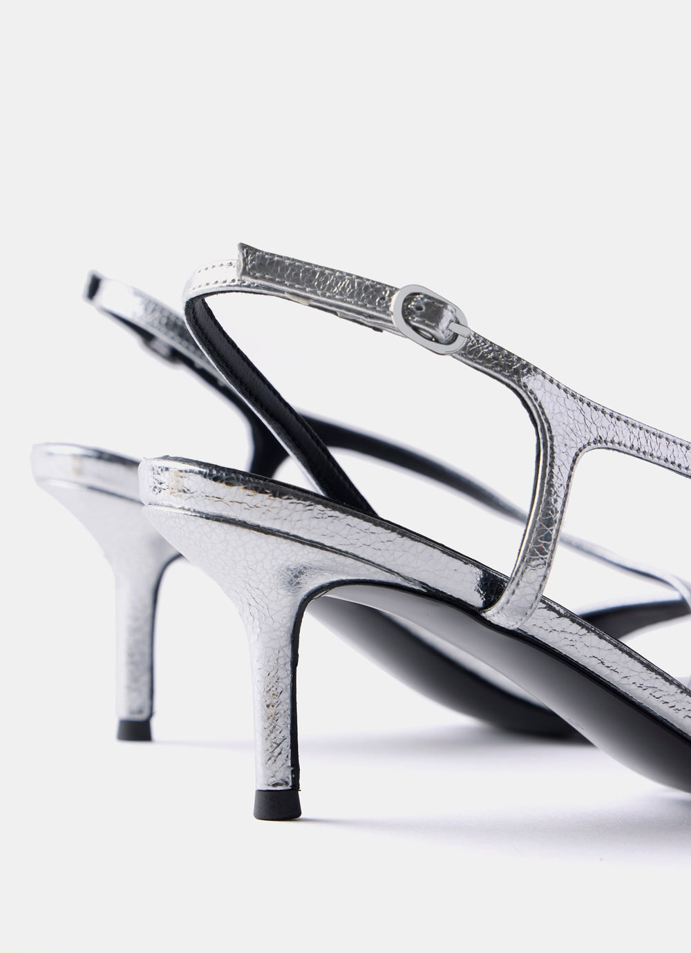 Silver Leather Strappy Kitten Heels