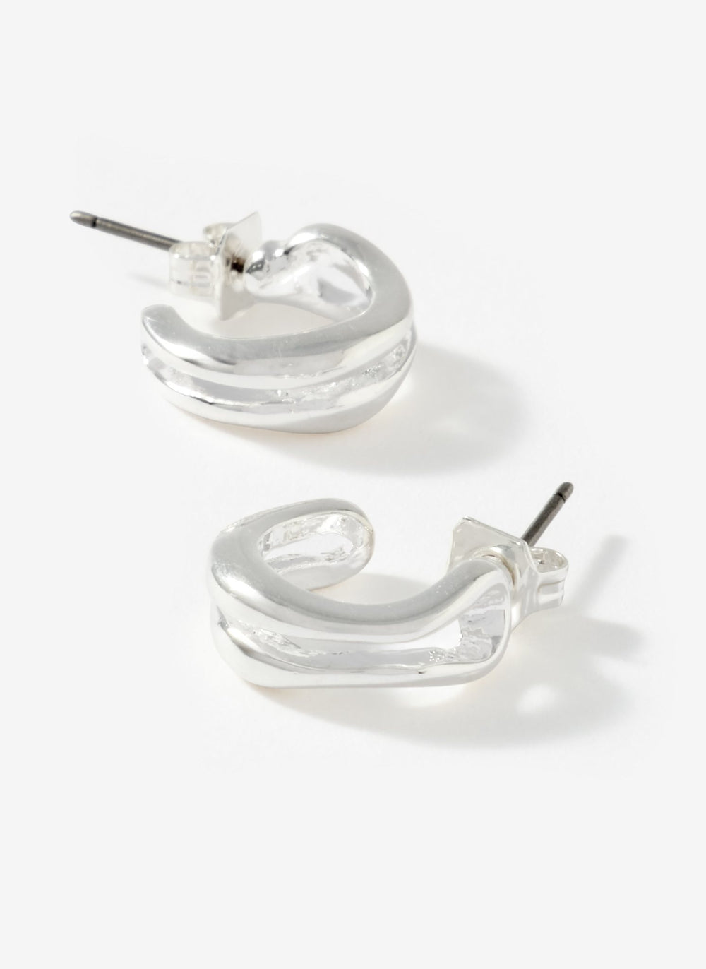 Silver Plated Double Wave Hoop Earrings