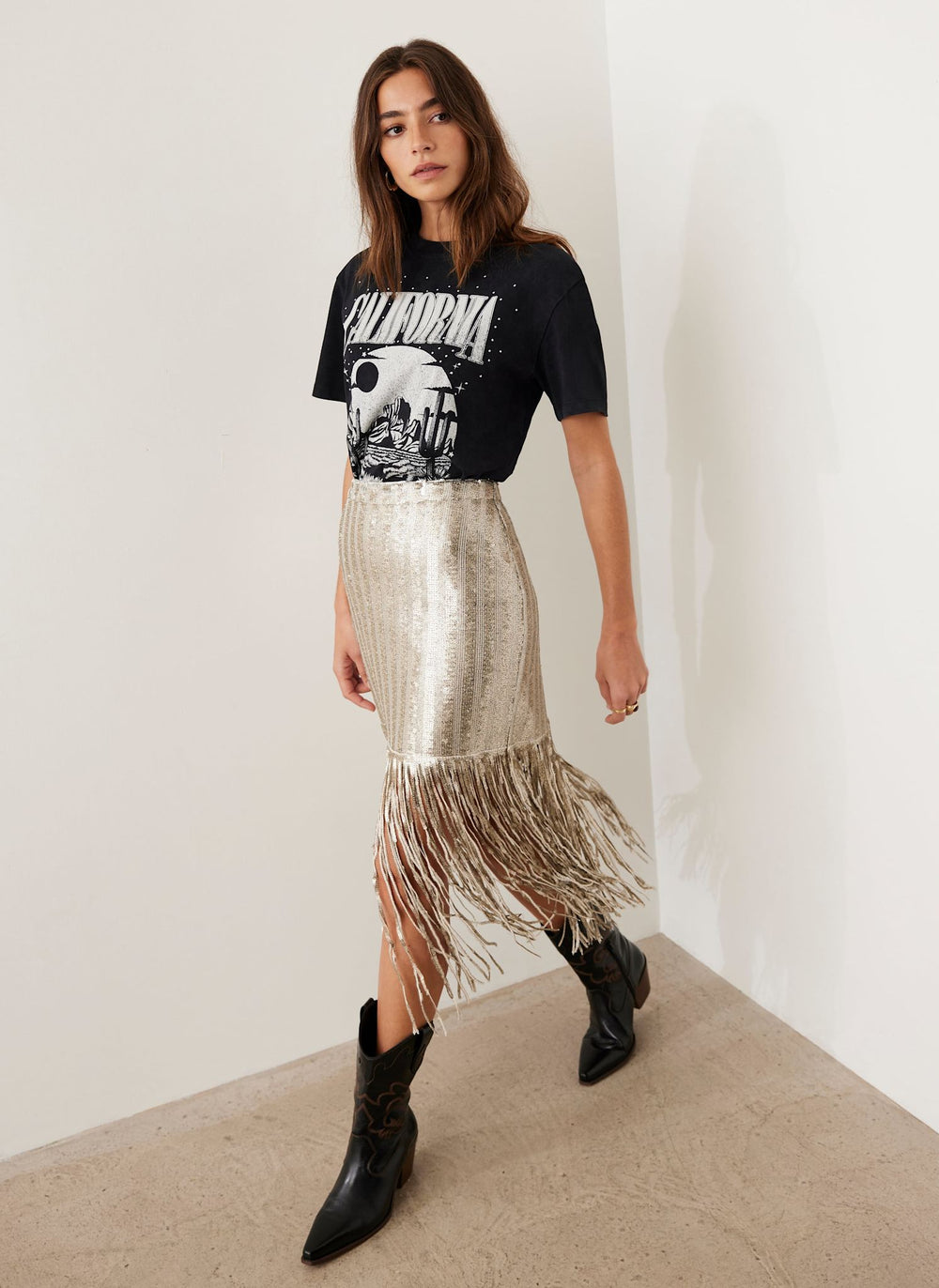 Silver Sequin Fringe Skirt
