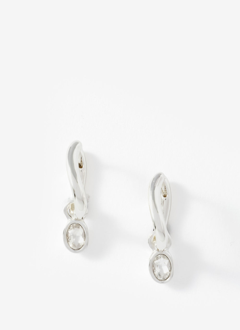 Silver Tone Crystal Drop Hoop Earrings