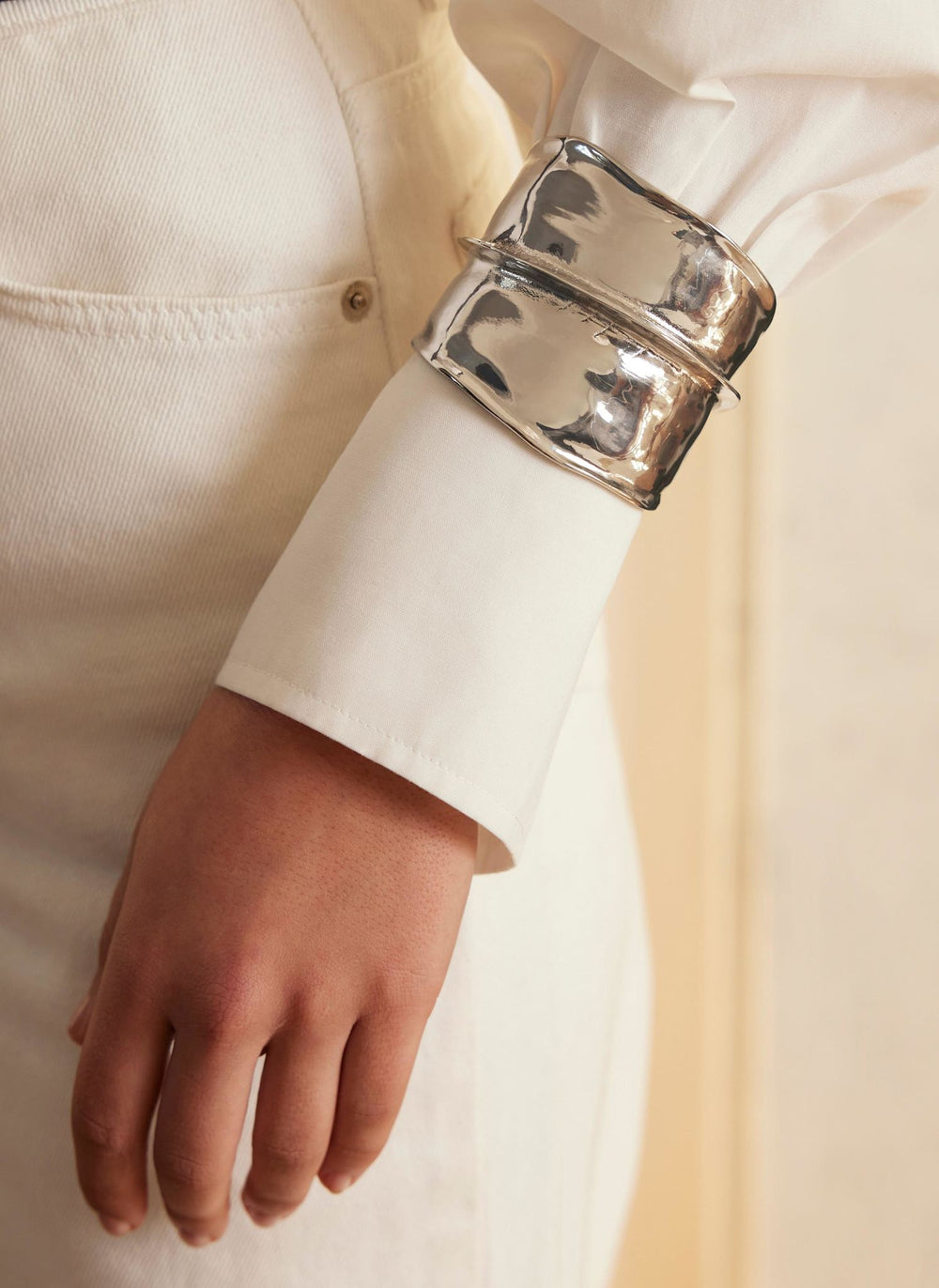 Silver Tone Chunky Cuff Bracelet