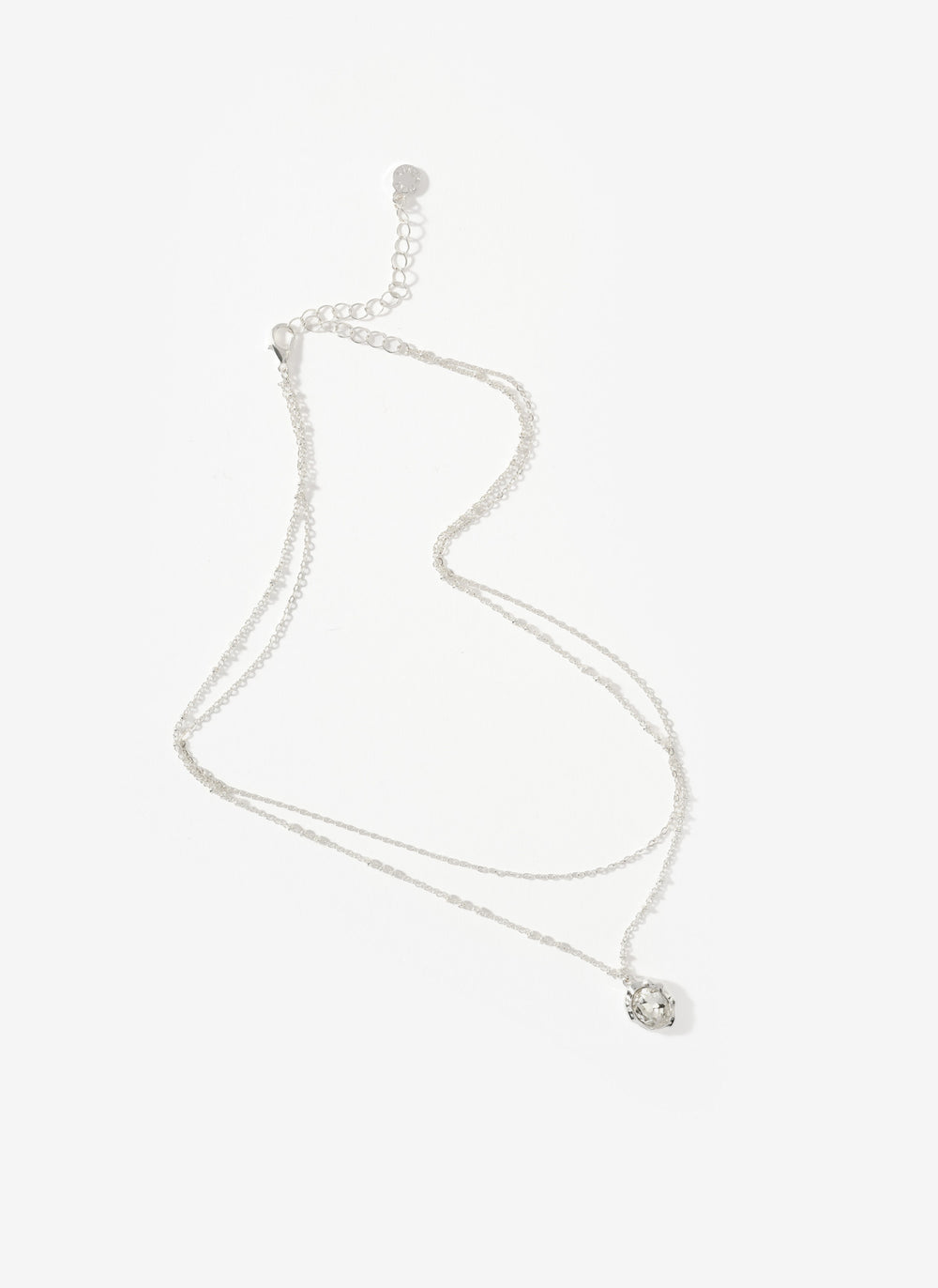 Silver Tone Layered Crystal Stone Necklace