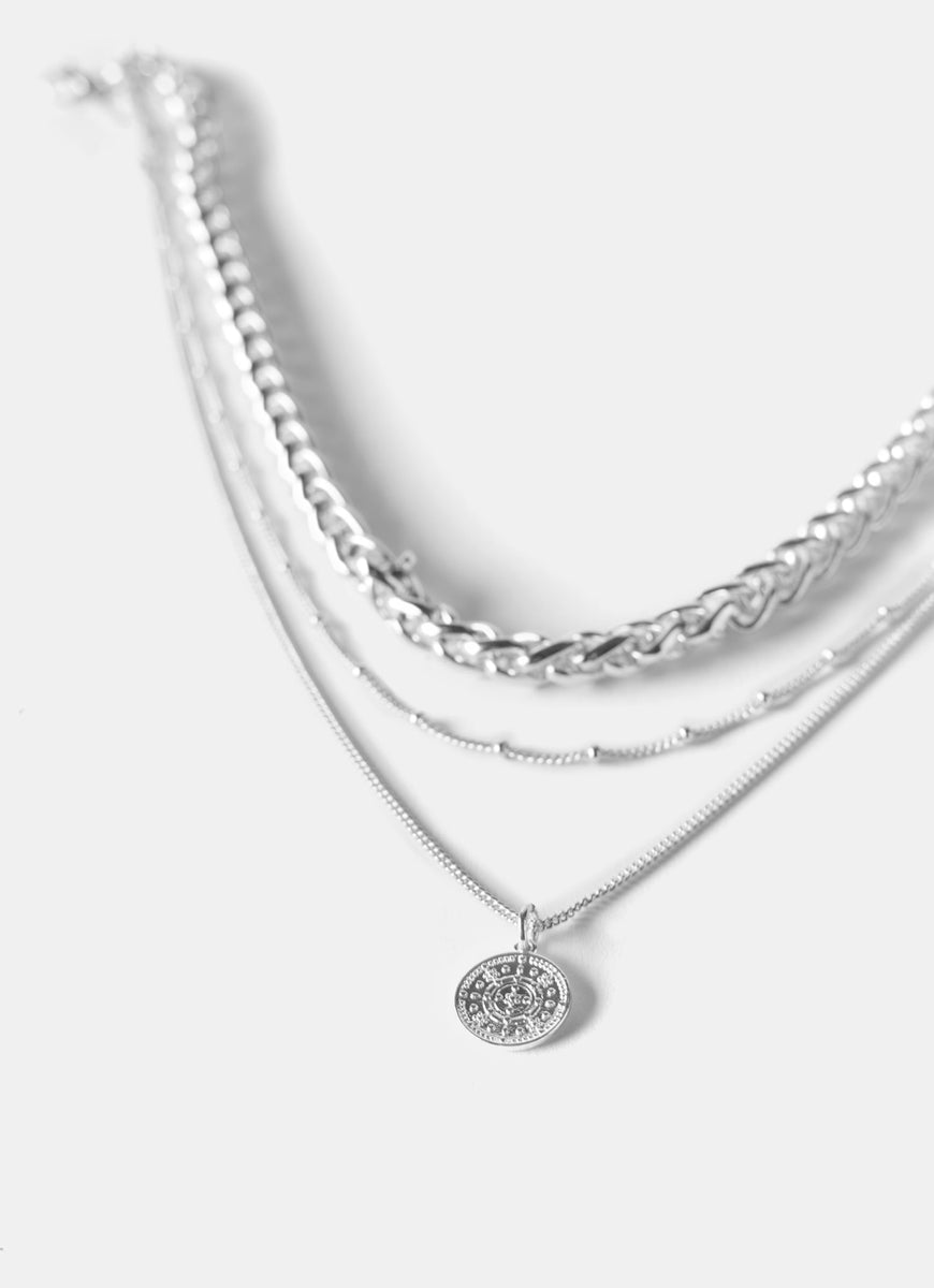 Silver coin layered on sale necklace