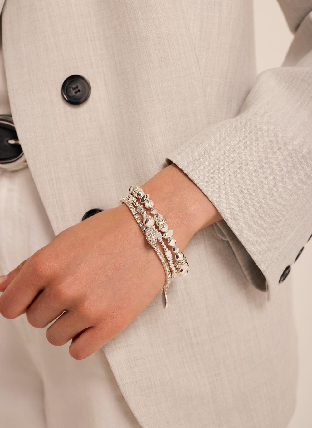Silver Tone Mixed Bracelet Set