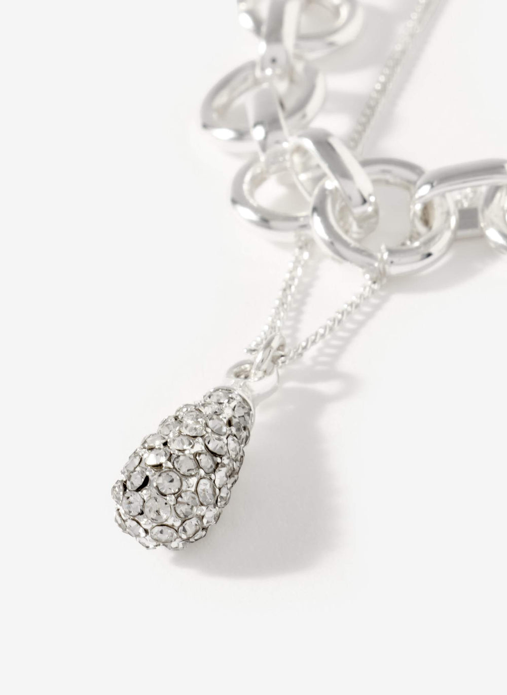 Silver Tone Pave Drop Layered Necklace