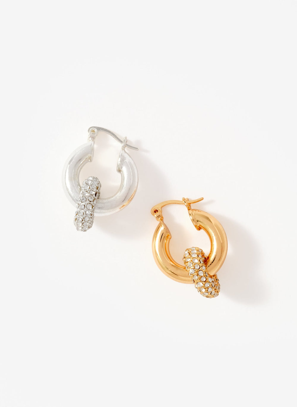 Silver Tone Pave Hoop Earrings
