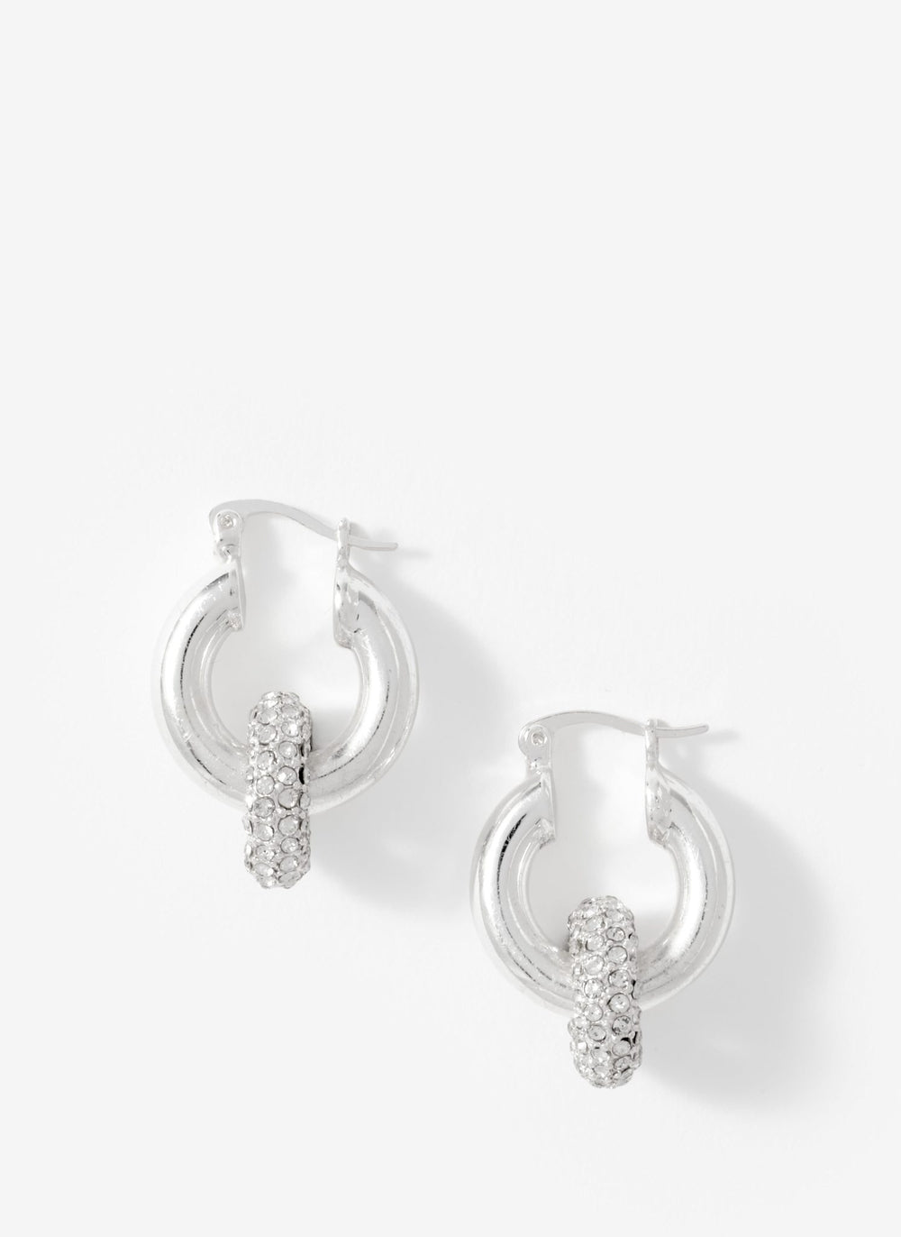 Silver Tone Pave Hoop Earrings
