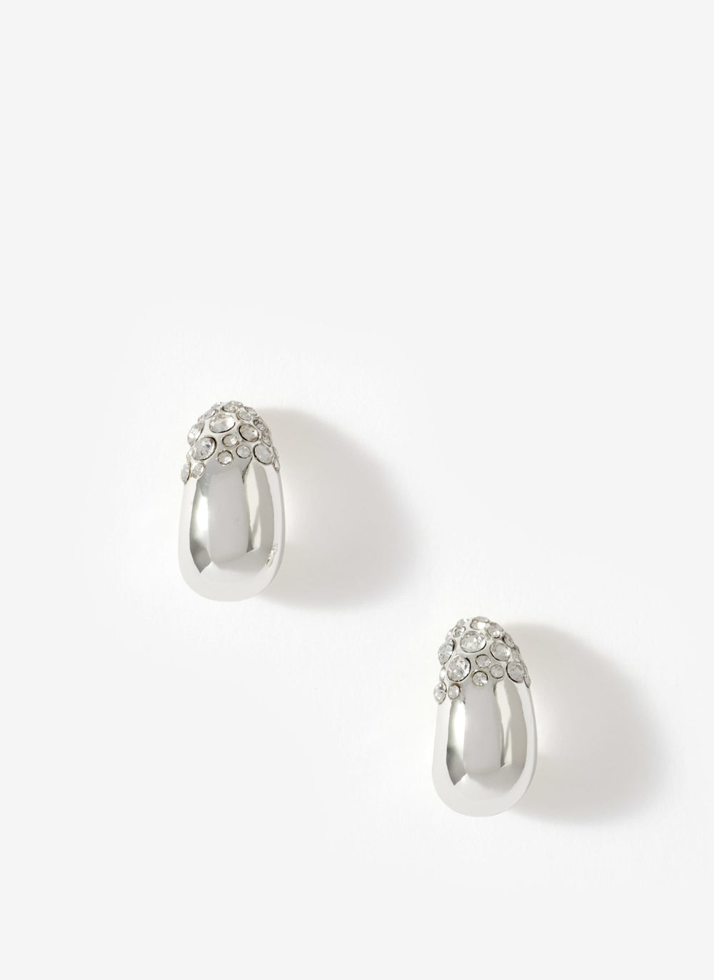 Silver Tone Pave Curved Earrings