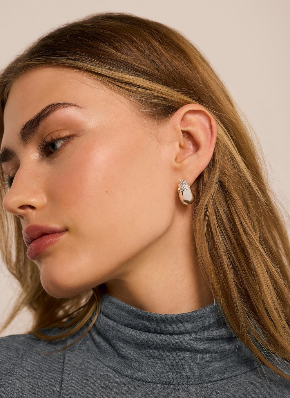 Silver Tone Pave Curved Earrings