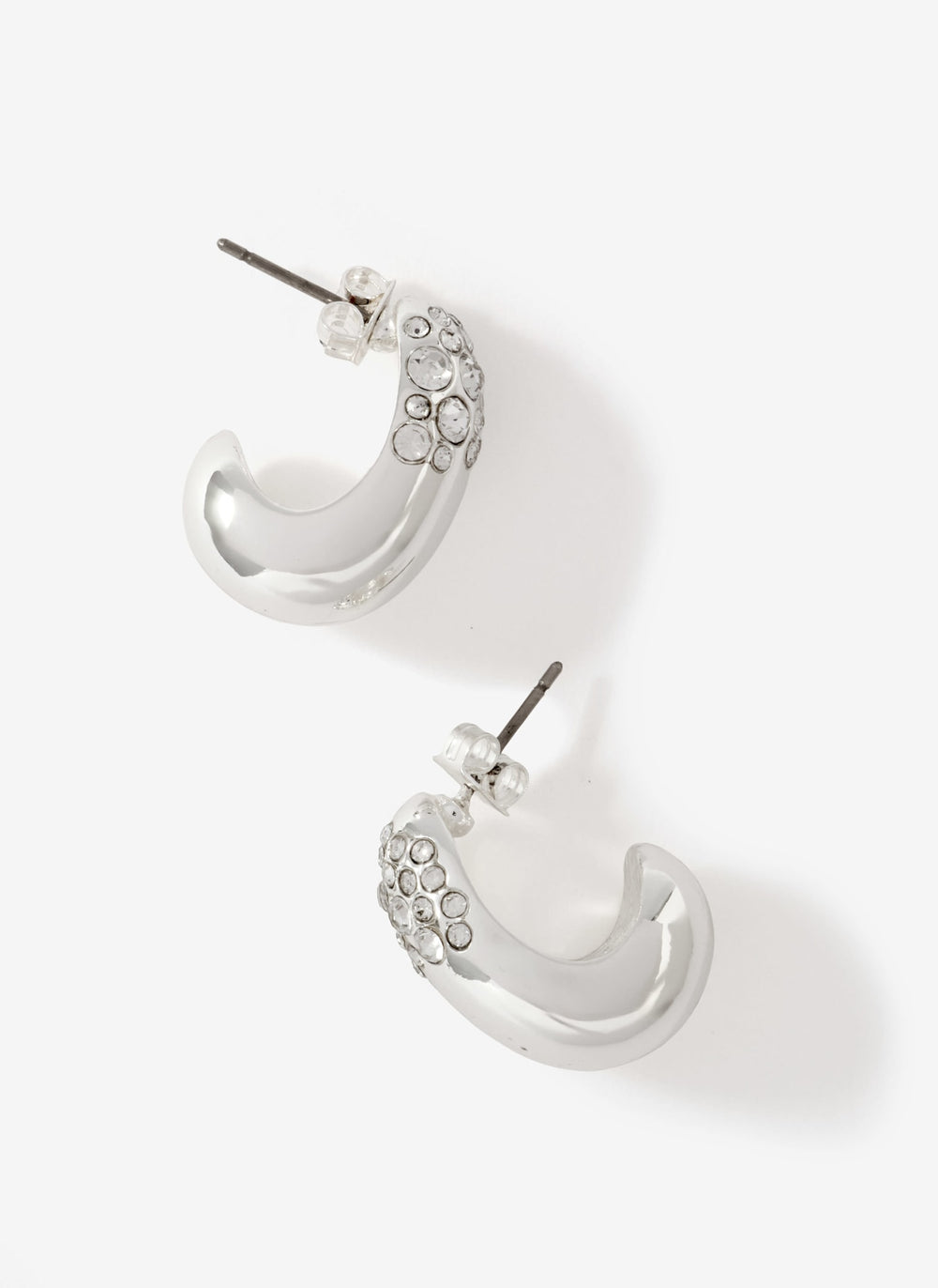 Silver Tone Pave Curved Earrings