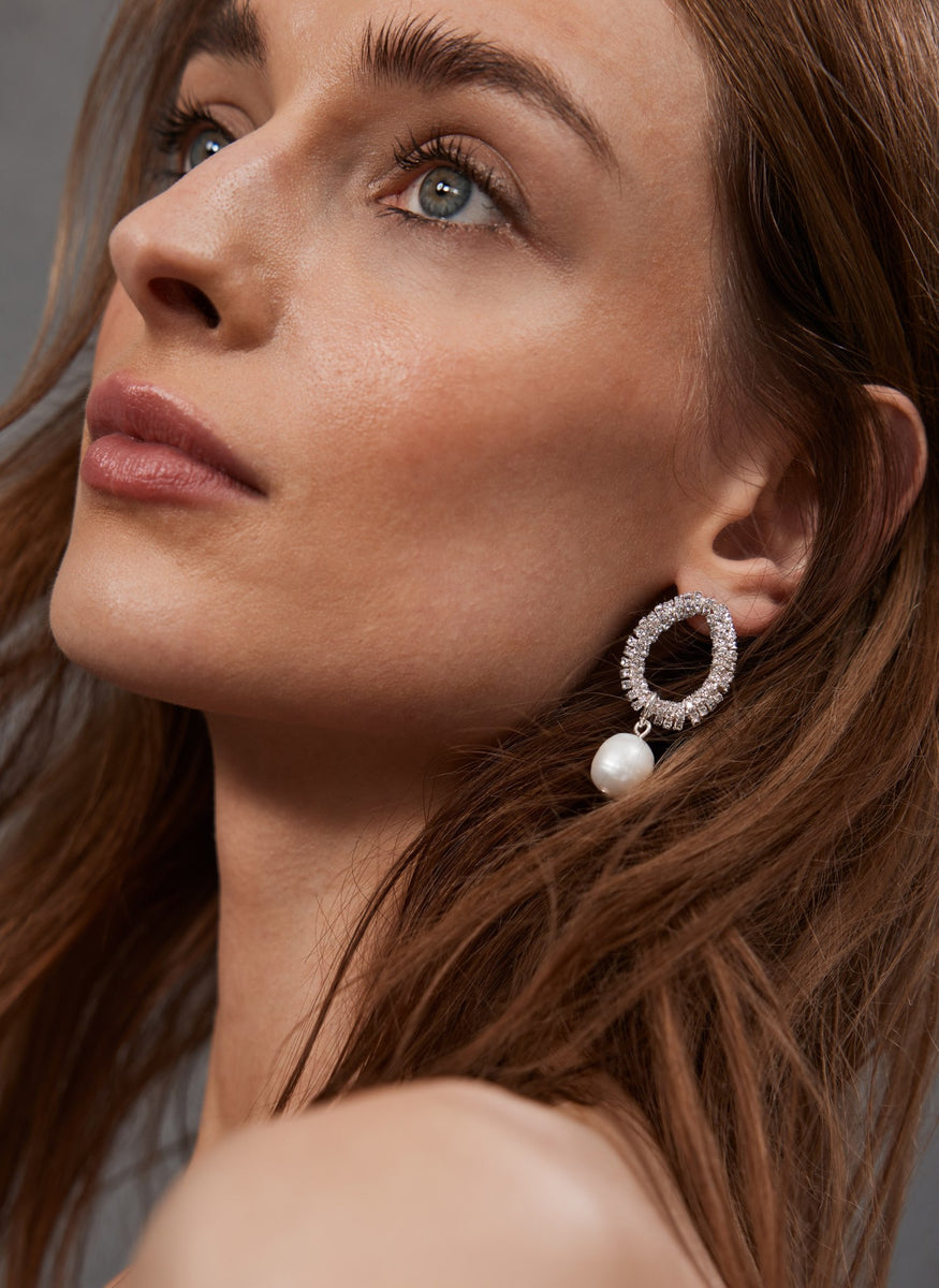 Silver Tone Pearl Earrings Mint Velvet