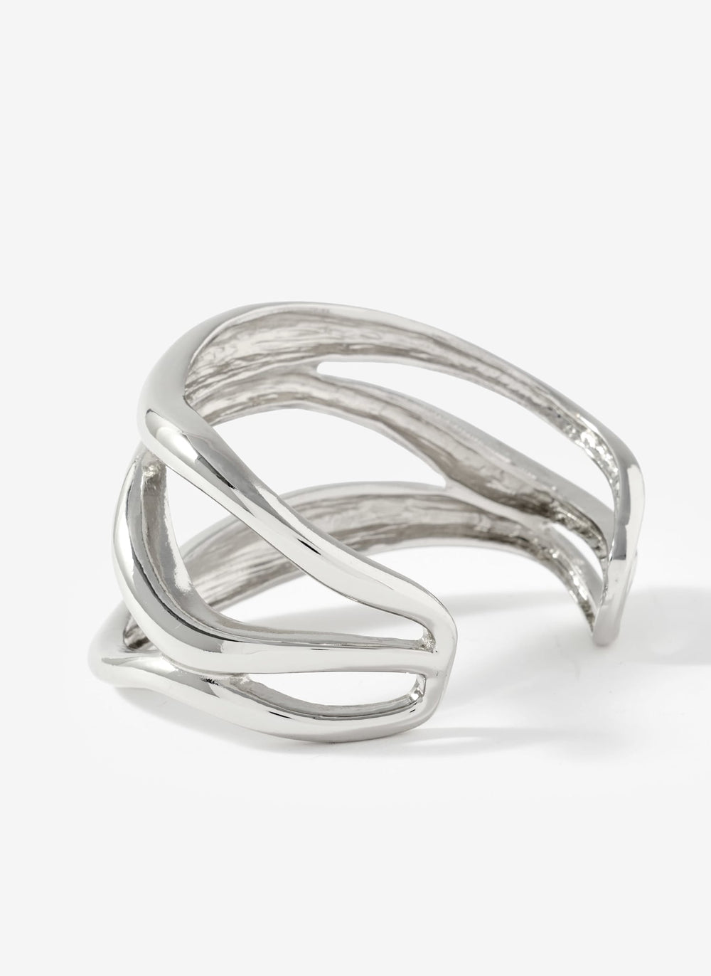 Silver Tone Sculpted Open Wave Bangle