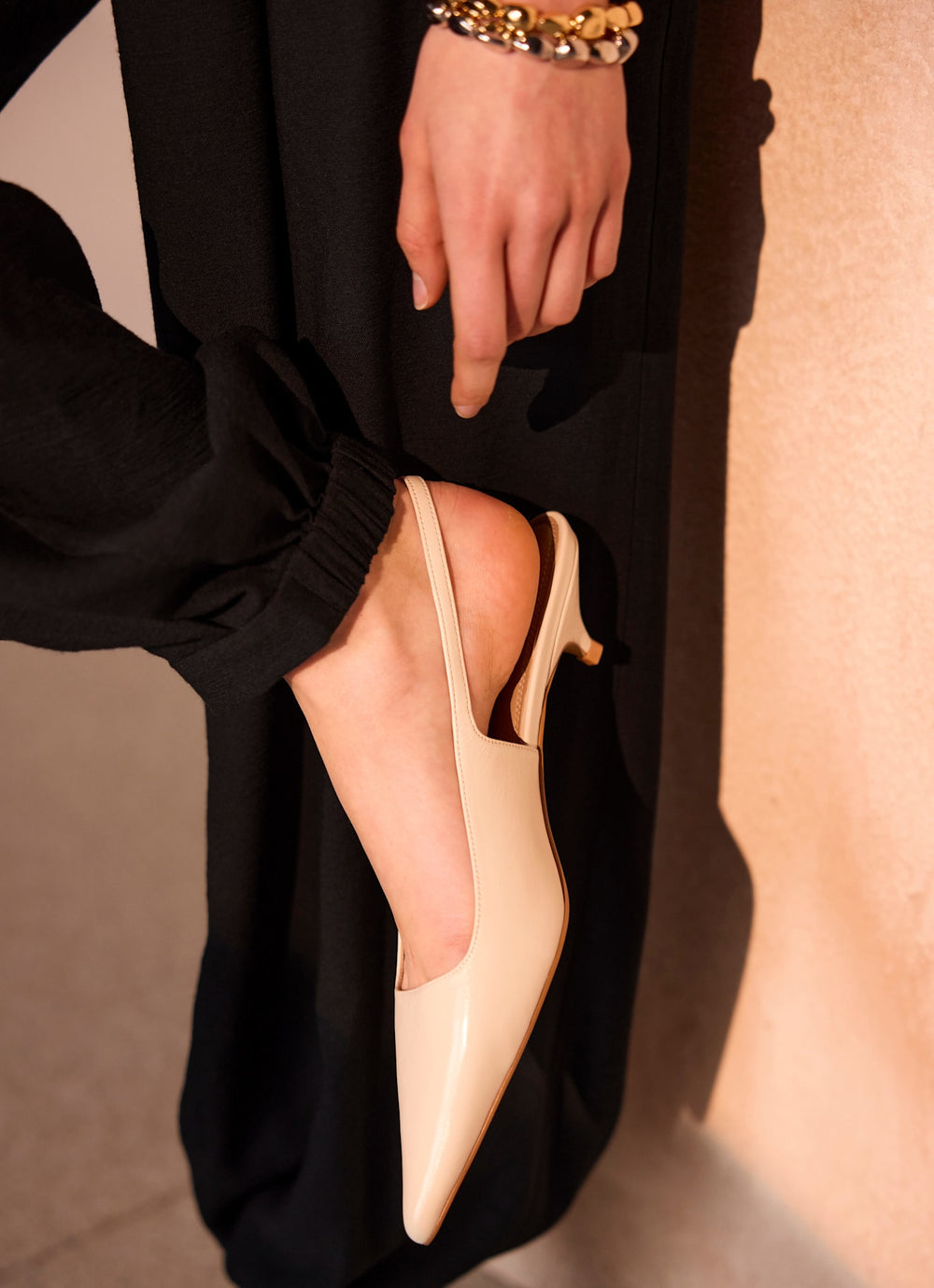 Skye White Leather Slingback Court Heels