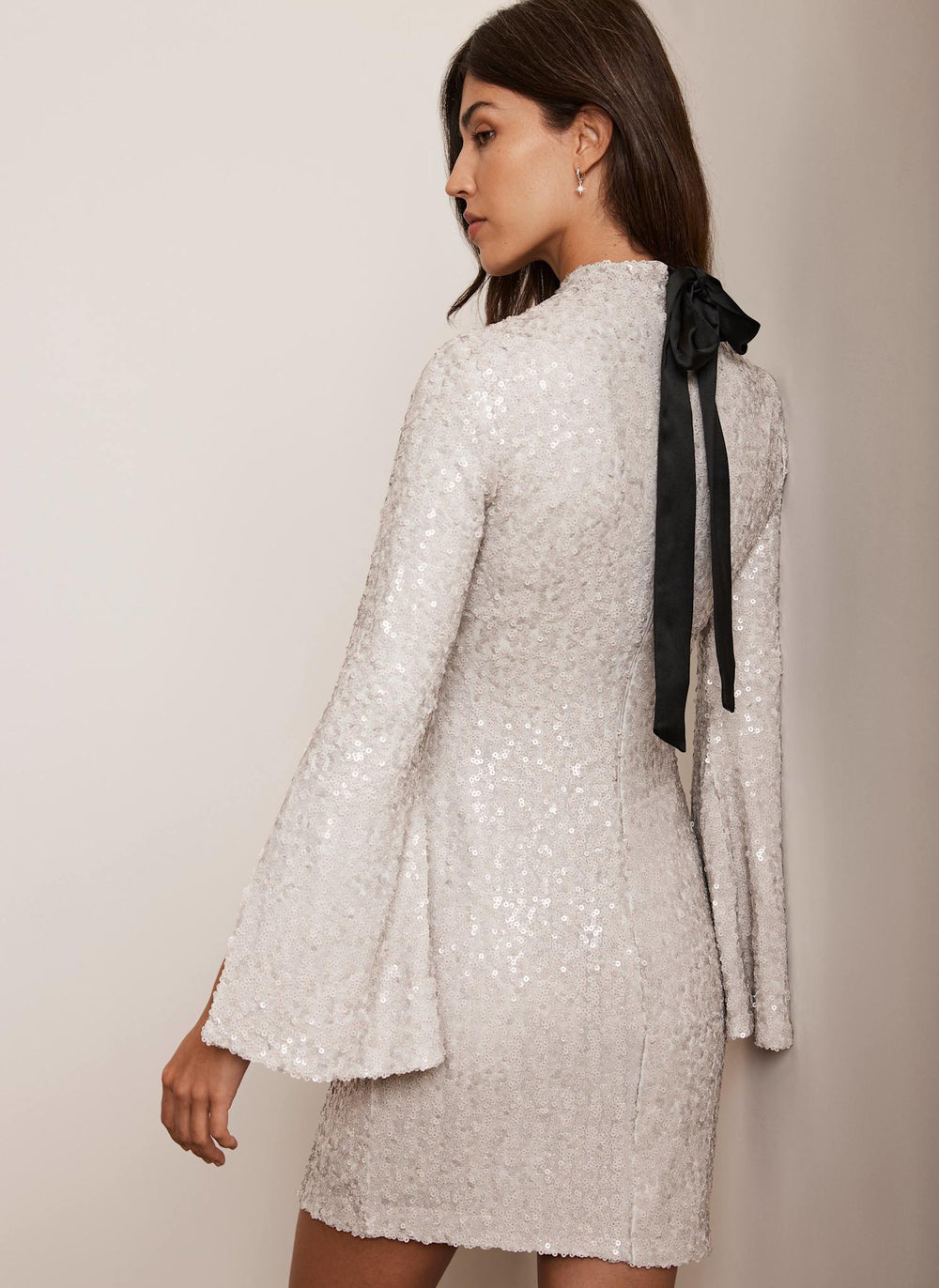 Silver Split Sleeve Sequin Mini Dress