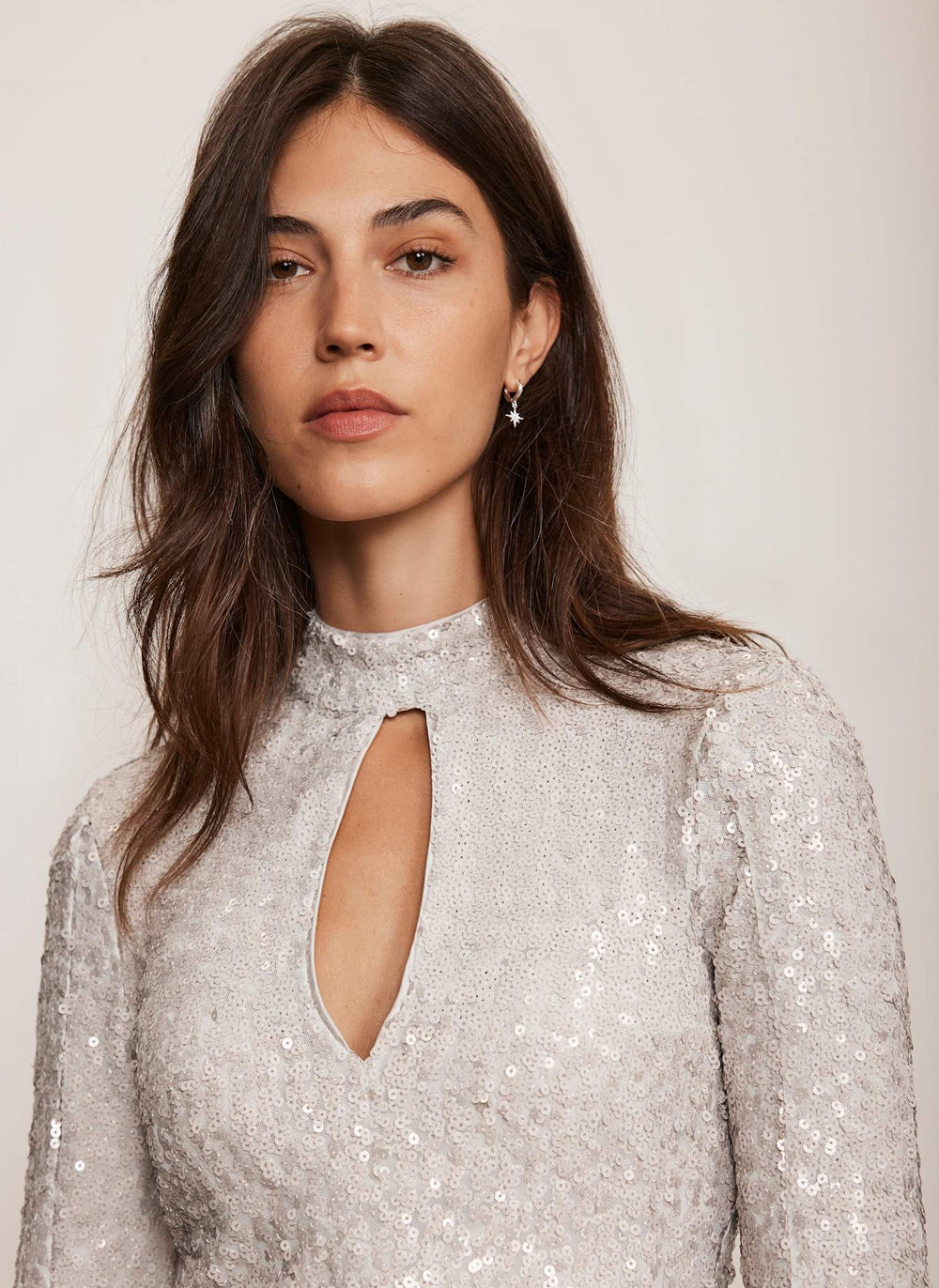 Silver Split Sleeve Sequin Mini Dress