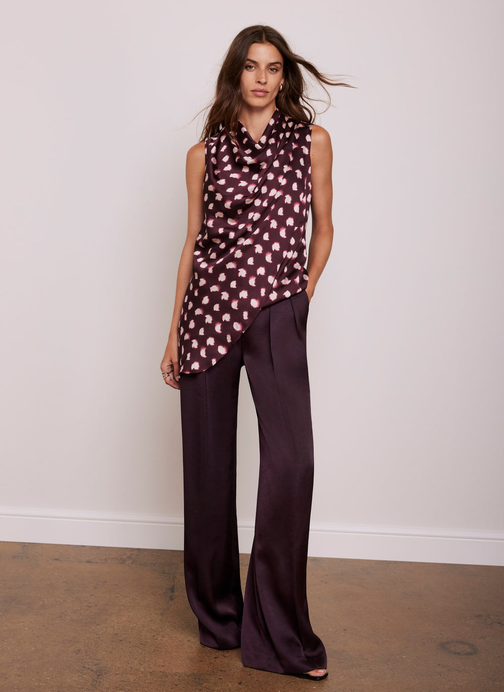 Burgundy Graphic Print Cowl Neck Top